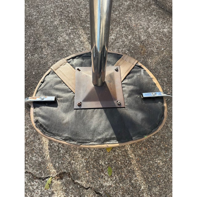Mid-Century Modern A Set of 3 Swivel Bar Stools Attributed to Daystrom Furniture of Boston, Featuring a Taupe Faux Leather Upholstery With Chrome Frames, Circa 1970s. For Sale - Image 3 of 12