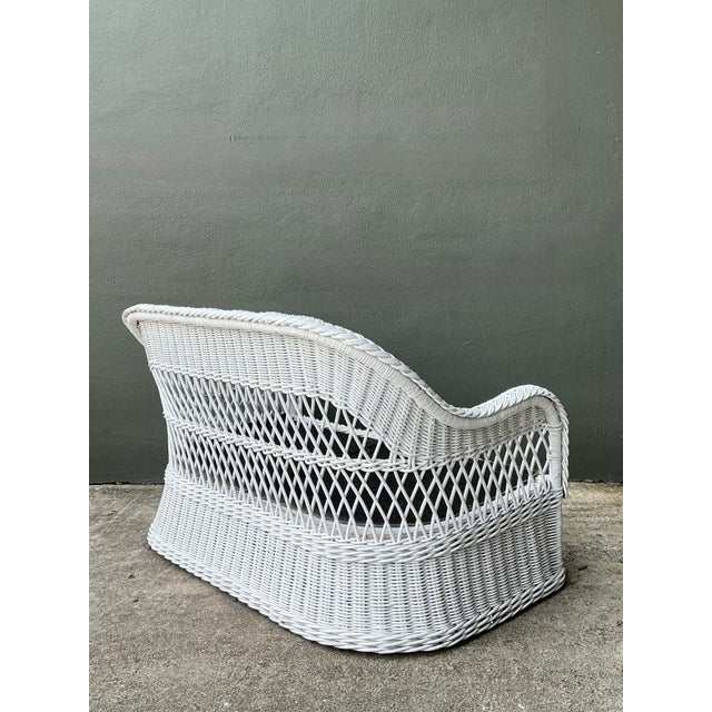 Late 20th Century Vintage Lexington Braided White Rattan Love Seat For Sale - Image 5 of 8