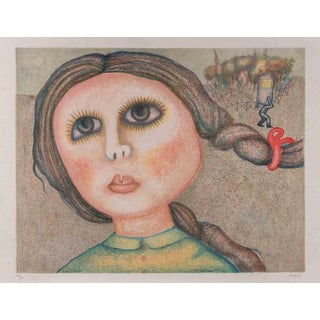 Enrico Benaglia, Portrait of a Girl, 1980s, Lithograph For Sale