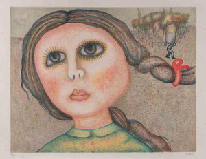 Enrico Benaglia, Portrait of a Girl, 1980s, Lithograph