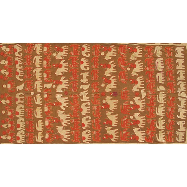 Early 20th Century Antique Textile Tapestry With Elephant, Horses, People, Animals & Trees 4'11 X 7'4 For Sale - Image 5 of 9