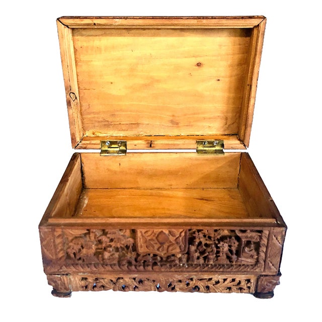Burnt Orange Vintage Chinese Hand-Carved Camphor Wood Box For Sale - Image 8 of 8