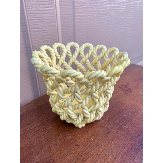 French Country Trompe l'Oeil Porcelain Rope Basket Cachepot For Sale - Image 4 of 11
