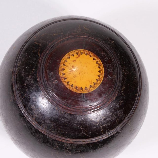 English Antique Lignum Vitae Bocce Lawn Bowling Balls & Leather Carrying Case--a Pair For Sale - Image 3 of 9