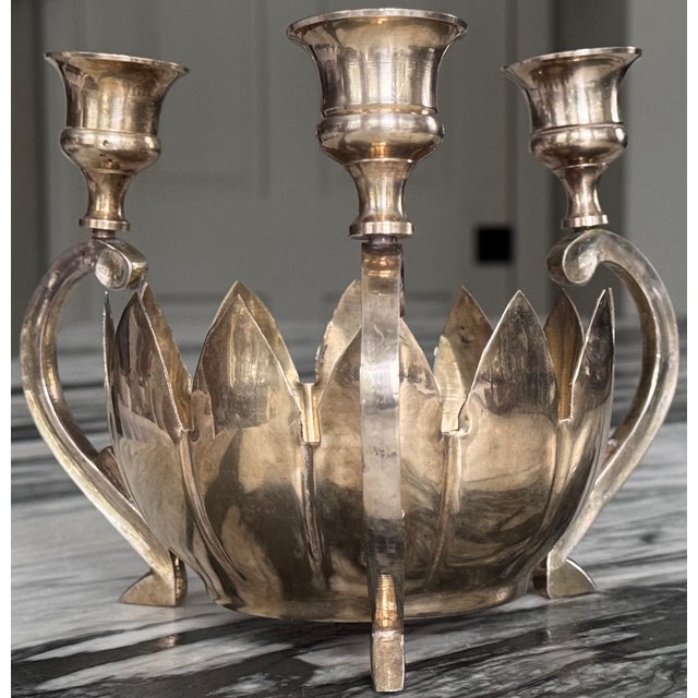 Brass Solid Brass Mid- Century Centerpiece Candle Holder For Sale - Image 8 of 13