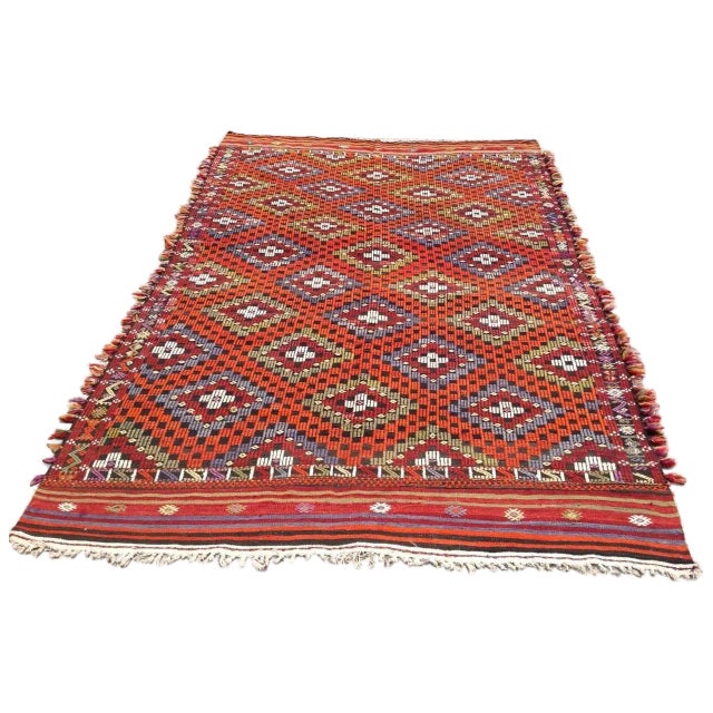 Vintage Handwoven Turkish Kilim Rug - 6' X 9'4", X For Sale
