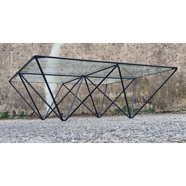 Black Coffee Table in Metal and Glass, 1980s For Sale - Image 8 of 12