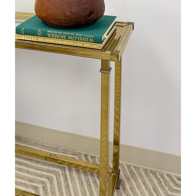 Vintage MCM Brass Console Table Glass Top Hollywood Regency Sofa Table Coastal For Sale - Image 10 of 14