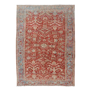 Early 20th Century Antique Persian All-Over Heriz Rug With All-Over Geometric Design 7'6" X 11'0" For Sale