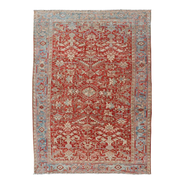 Early 20th Century Antique Persian All-Over Heriz Rug With All-Over Geometric Design 7'6" X 11'0" For Sale