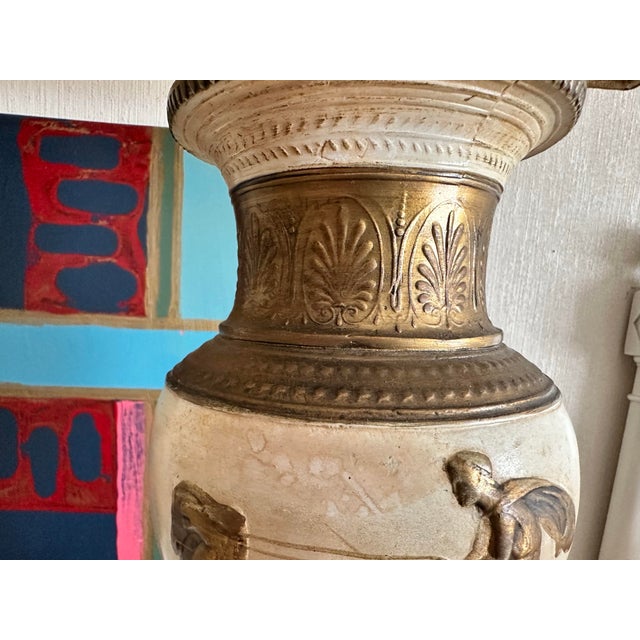 Vintage Ceramic Greek Inspired Lamp Pair With Shades - a Pair For Sale In Greenville, SC - Image 6 of 11
