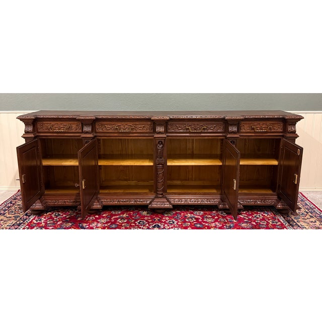 Antique French Breton Large Carved Sideboard Server Entry Buffet Oak c.1900-20s For Sale - Image 4 of 18