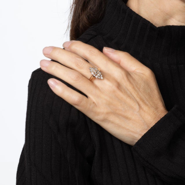 Antique Victorian Navette Ring 1ct Diamonds 14k Yellow Gold Sz 8.5 Fine Jewelry For Sale In Los Angeles - Image 6 of 7