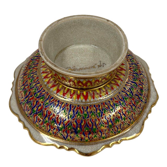 Ceramic Early 20th Century Tai Benjarong Porcelain Bowl With Marks on the Bottom For Sale - Image 7 of 8