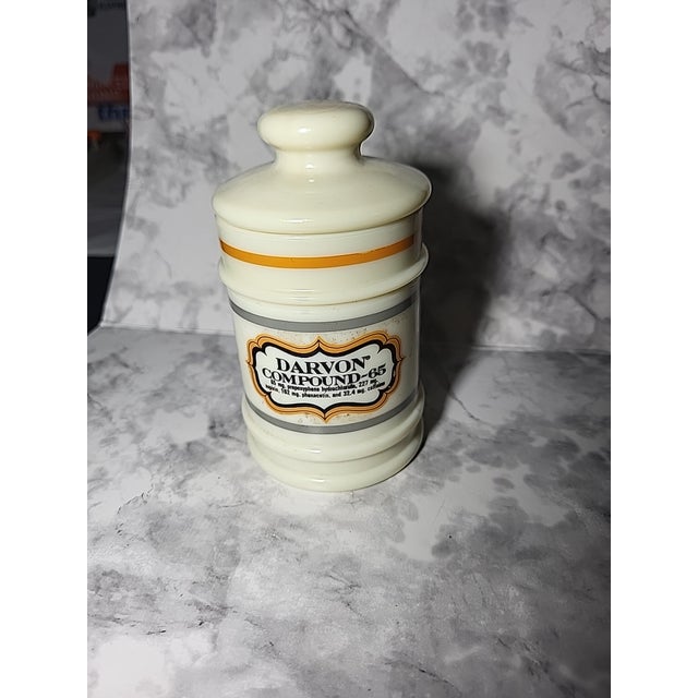 Antique Custard Glass Apothecary Jar Darvon Compound 65 Medicine Poison Pharmacy For Sale - Image 4 of 11