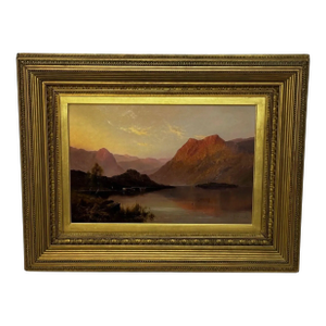Sunset Over Lake Windermere – Antique Landscape Oil Painting by Alfred De Breanski Jr, c.1920 Framed