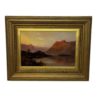 Sunset Over Lake Windermere – c.1920 Alfred Fontville De Breanski Jr Landscape Oil Painting For Sale