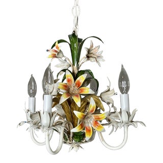 Vintage Italian Tiger Lily Tole Chandelier For Sale