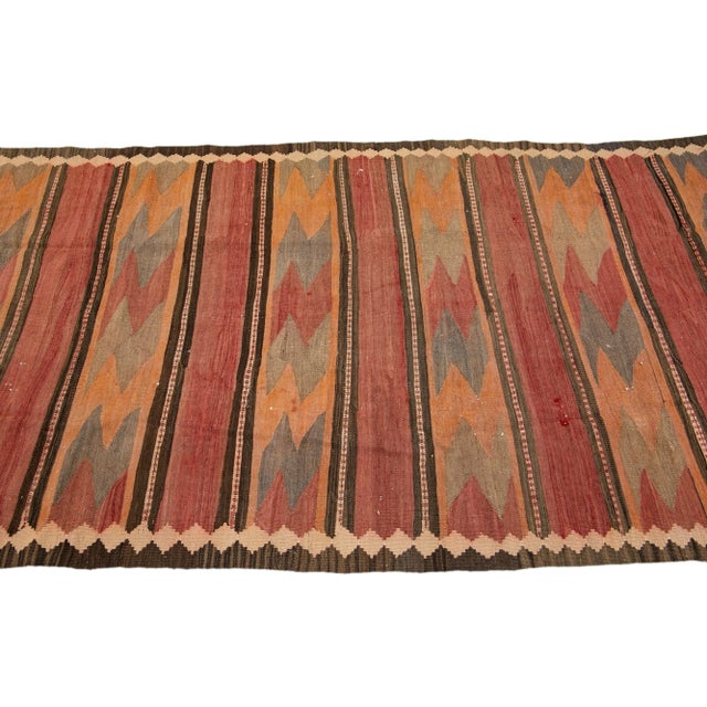 1960s 1960s Vintage Turkish Kilim Orange Handmade Tribal Wool Rug For Sale - Image 5 of 10