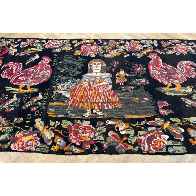 Oversized 1929 Dated Balkan Naive Figural Textile Art Masterpiece For Sale - Image 9 of 17