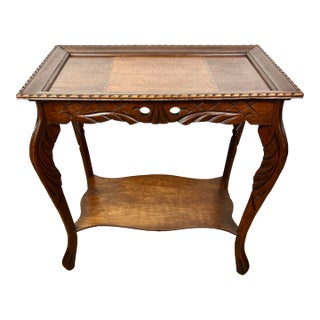 1920s Spanish Revival Inlaid Walnut Parlor Side Table With Hand-Carved Notched Rim For Sale