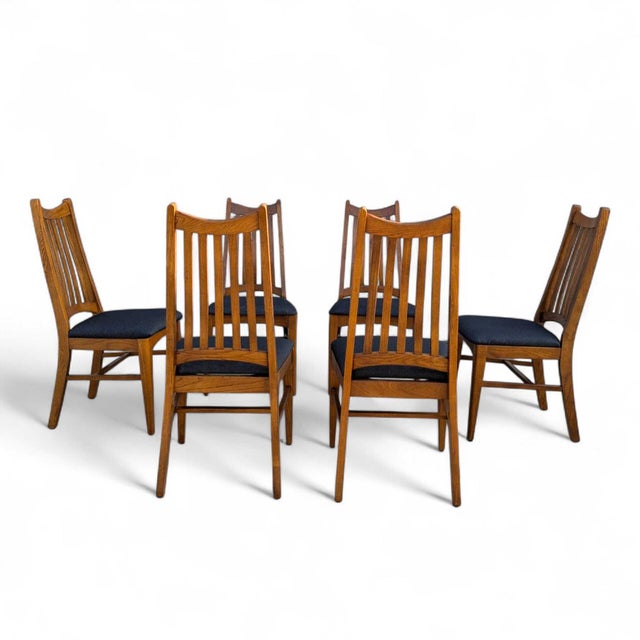 Set of Six Restored Mid-Century Oak Slat-Back Dining Chairs, Walnut For Sale - Image 17 of 18
