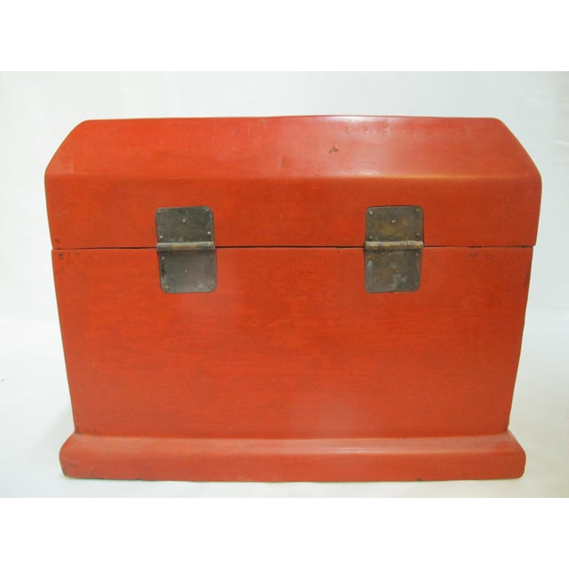 Early 20th Century Large Chinese Cinnabar Lacquer Heavily Carved Dragon Motif Wood Box Chest For Sale - Image 5 of 16