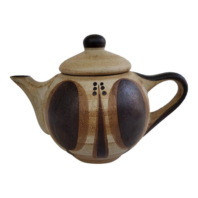 1960s German Sgrafo Modern Stoneware Tea Pot For Sale