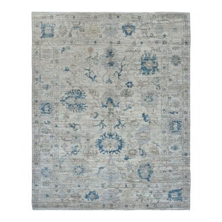 Oushak Handmade Wool Rug in Cream and Light Blue For Sale