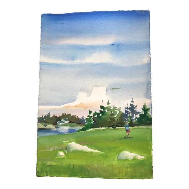Taking a Walk on the Island Original Watercolor For Sale
