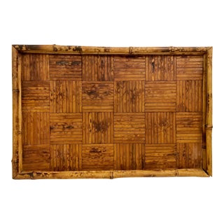 Vintage Bamboo & Split Reed Serving Tray For Sale