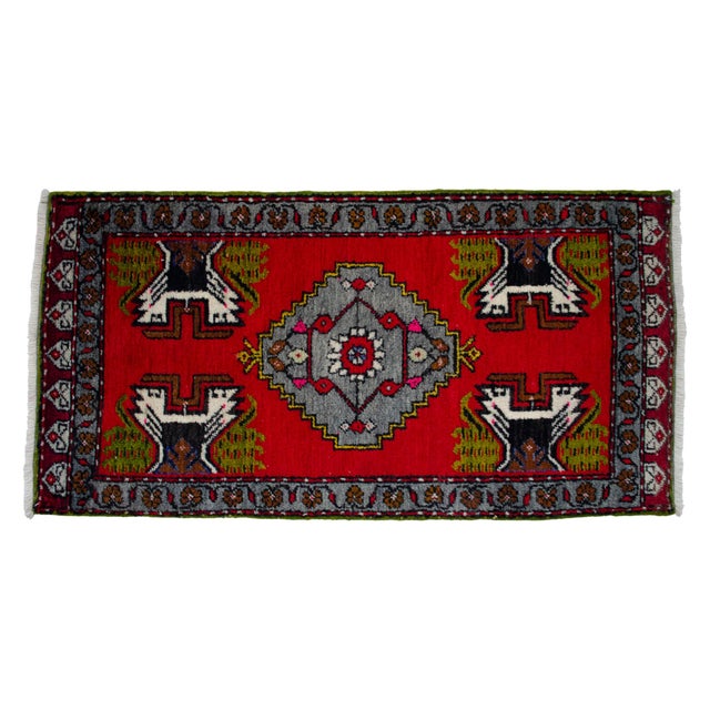 1970s 1970s Hand Knotted Turkish Small Rug Decorative Mat for Bathroom - Kitchen and Entryway - 20x40 Inches For Sale - Image 5 of 14