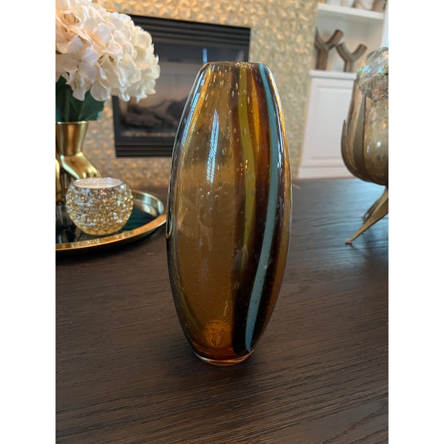 Contemporary Gold Blue Glass Vase For Sale In Tampa - Image 6 of 6