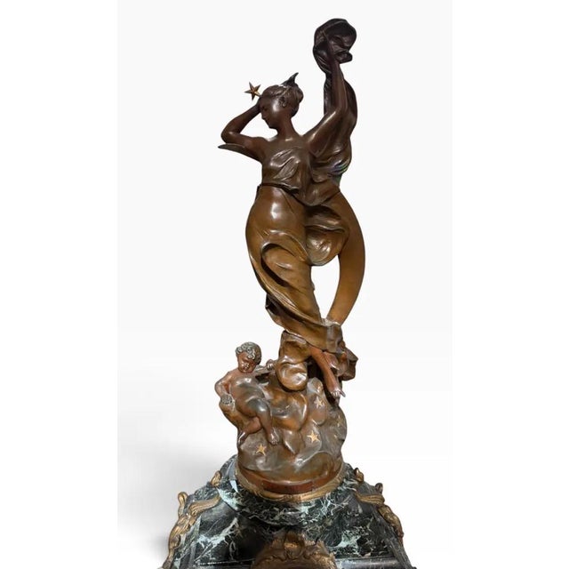 Antique French Bronze & Marble Art Nouveau Clock - La Nuit Madrassi For Sale - Image 4 of 6