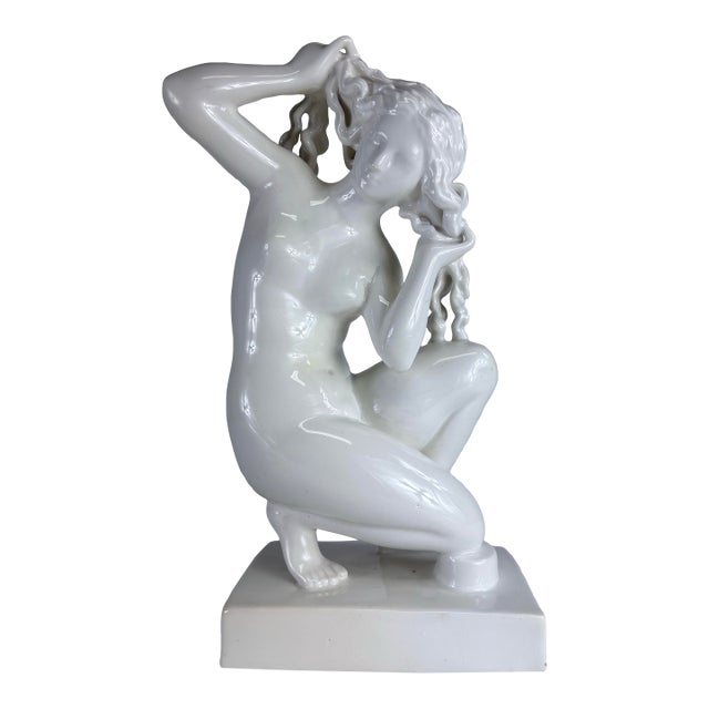 Vintage Oversized Blanc De Chin Deco Inspired Figural Sculpture For Sale