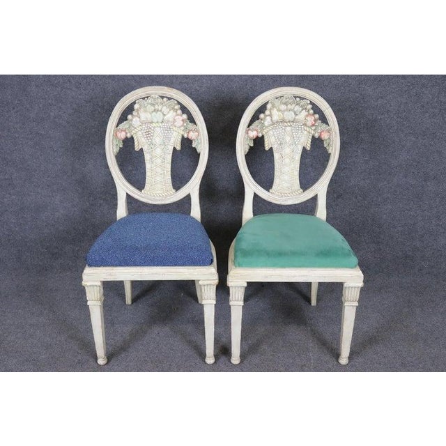 Rare Set of 6 Directoire Dining Chairs With Elaborate Carved Backs For Sale - Image 17 of 17