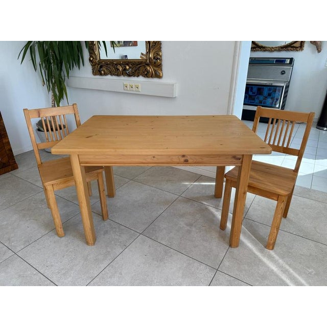 Farmhouse Table and Chairs Set in Spruce Wood, Set of 3 For Sale - Image 12 of 13