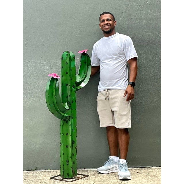 Vintage Torched Metal Standing Cactus For Sale In West Palm - Image 6 of 12