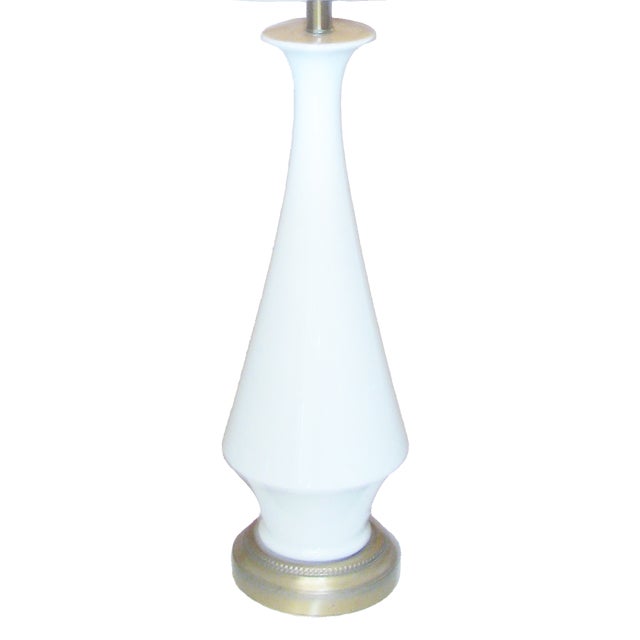 Mid-Century Modern 1950s Danish Modern White Porcelain Lamp on Bronze Base For Sale - Image 3 of 5