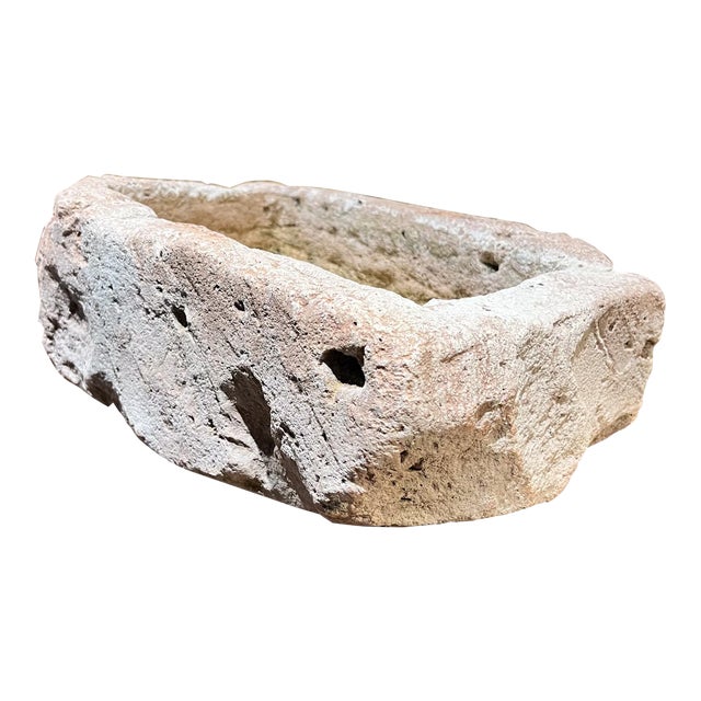 19th Century Hand Carved Limestone Trough Basin Planter Antique Farm For Sale