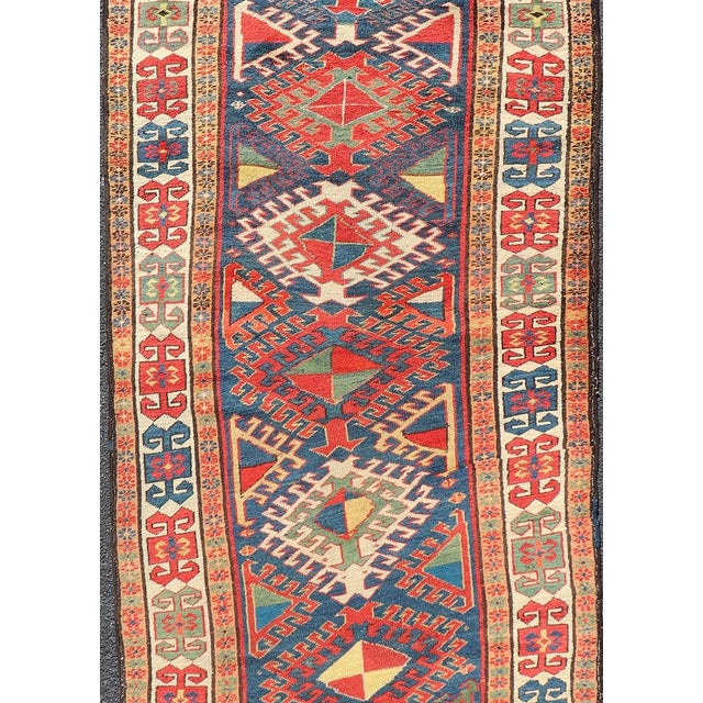 Tribal Antique Caucasian Kazak Runner Featuring Intricate Medallion Patterns 3'8 X 10'2 For Sale - Image 3 of 12
