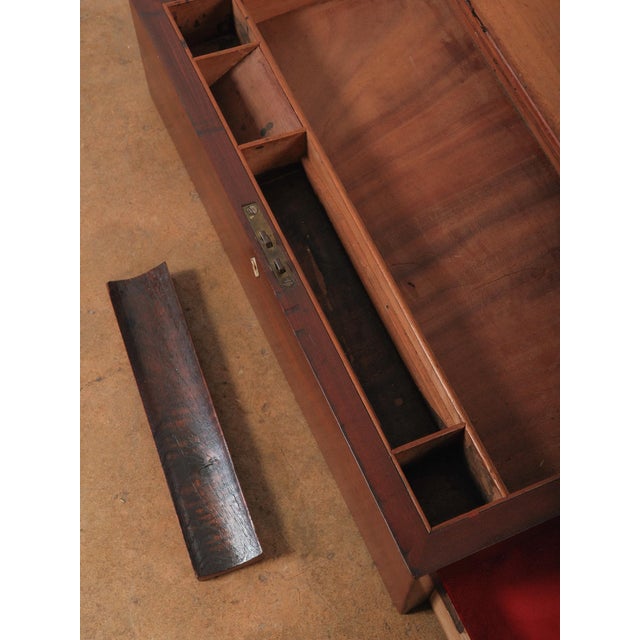 Early 20th Century Mahogany Writing Slope Lap Desk Box With Red Leather Interior and Brass Hardware For Sale - Image 11 of 14