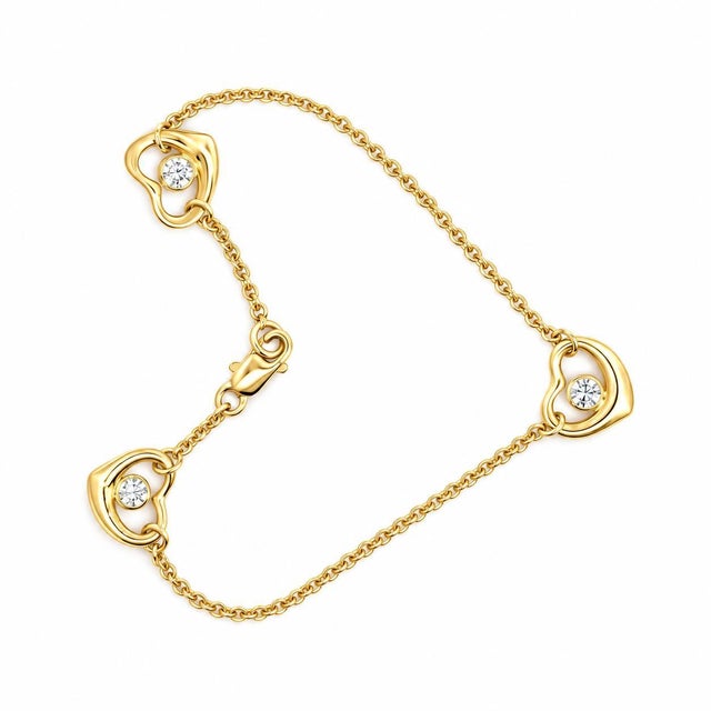 Contemporary Elsa Peretti 18k Yellow Gold Diamond Heart Bracelet For Sale - Image 3 of 5