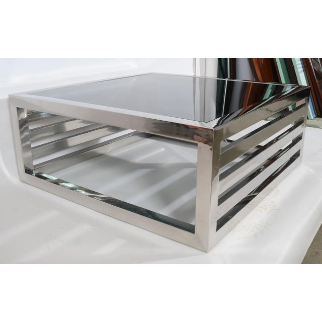 Chrome and Smoked Glass Cocktail Table Coffee Table Mid Century Modern Great 1970's party table. Nice well made table....