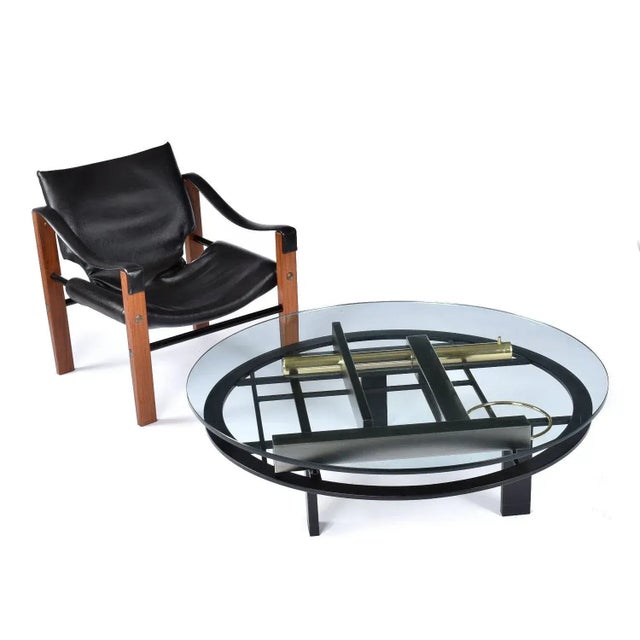Beautifully designed vintage 1980s steel and glass Modern coffee table by Kaizo Oto. Produced by Design Institute of...