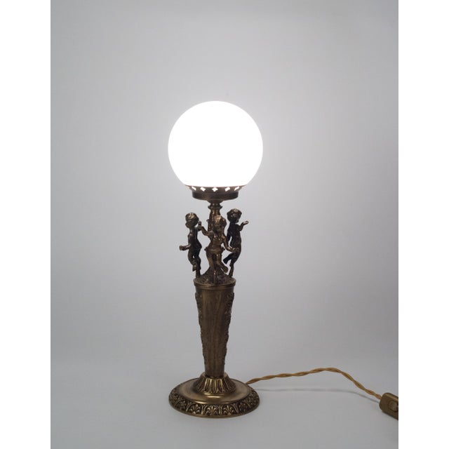 1960s Italian Neoclassical Brass Lamp With Cherubs & Opaline Globe – Expertly Restored For Sale - Image 10 of 10