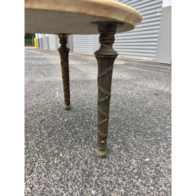 Metal 1970s Carrarra Marble Italian Regency Style Small Tripod Table With Brass Finish Legs, Mid-Century Modern For Sale - Image 7 of 8
