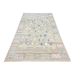 Contemporary Turkish Wool Embossed Oushak Kilim Area Rug For Sale
