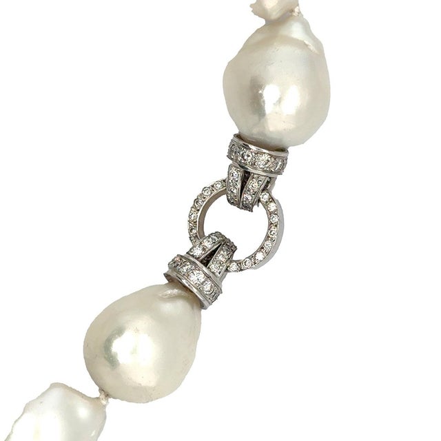 Bracelet with 11 large Baroque South Sea pearls with 18k white gold Art Deco style clasp set with 114 round brilliant...