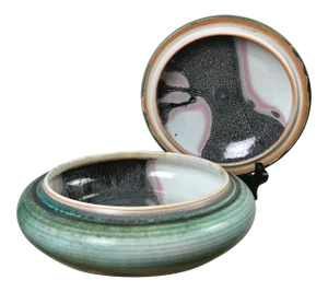Vintage 1993 Emerald Glazed Studio Art Lidded Serving Bowl, Signed